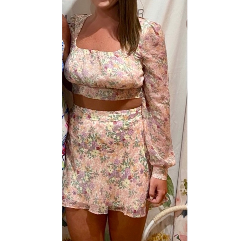 Two-piece floral skirt/top outfit